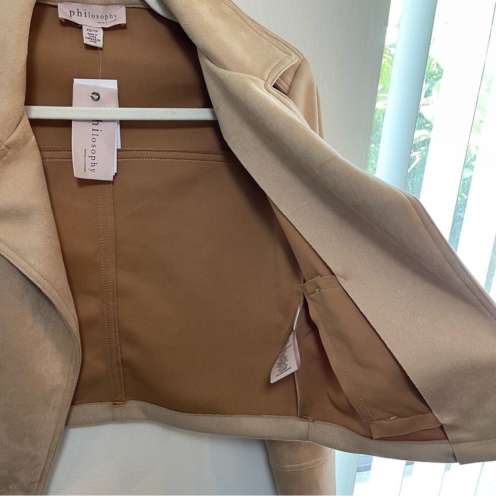 Philosophy Women’s Faux Leather Jacket Coat open front size XS Tan Brown NWT - Picture 9 of 9